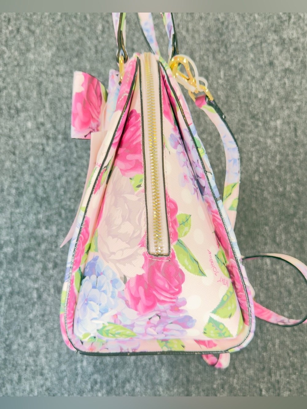 Betsey Johnson Pink Floral Dome Satchel Bag with Bow Accent - Picture 7 of 13